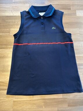 Lacoste Sport Polo Sans Manches Femme Taille 36 (S) Bleu Marine Logo Croco
